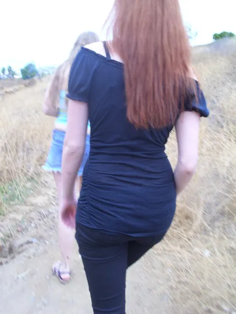 Petite Redhead in Shorts Spreads Her Shaved Pussy Outdoors – photo 7 of 20