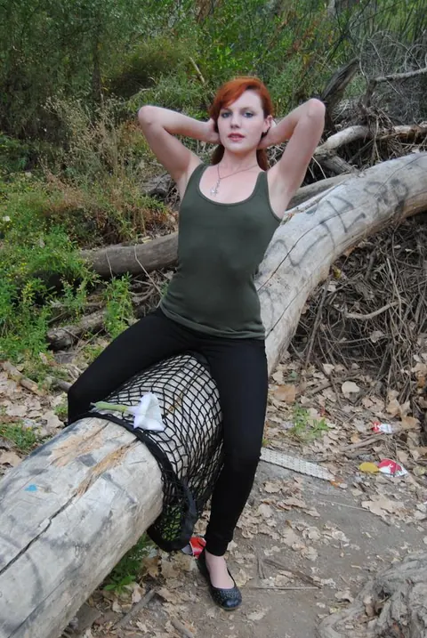 Petite Redhead in Shorts Spreads Her Shaved Pussy Outdoors – photo 20 of 20