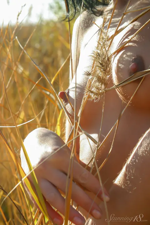 PAWG Brunette Bends Over and Spreads in Long Grass – photo 16 of 16