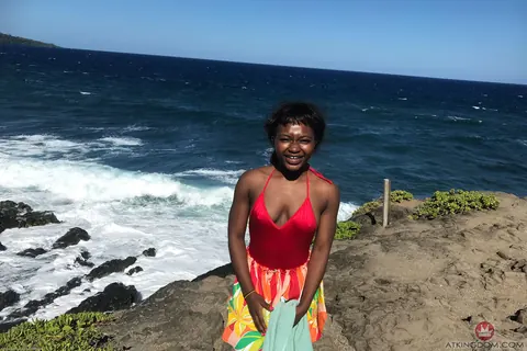 Noemie Bilas: Slim Ebony Brunette in Shorts Shows Her Tits and Spreads – photo 9 of 20