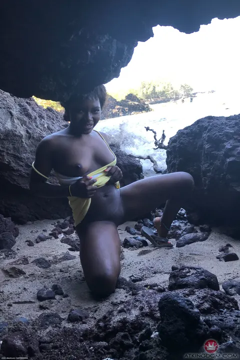 Noemie Bilas: Slim Ebony Brunette in Shorts Shows Her Tits and Spreads – photo 14 of 20