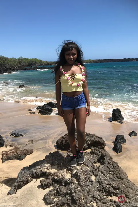 Noemie Bilas: Slim Ebony Brunette in Shorts Shows Her Tits and Spreads – photo 6 of 20