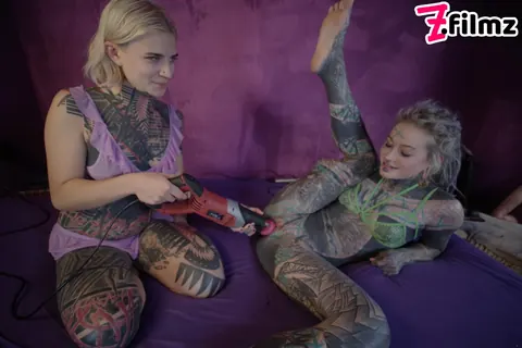 Anuskatzz: Two Tattooed European Brunettes Use Toys in Lesbian Bondage – photo 9 of 15