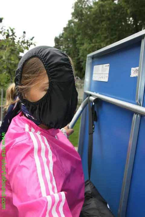 Thick Amateur Restrained Outdoors in Shorts with Panties Over Her Face – photo 10 of 16