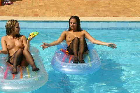 Carla Brown: Brunettes in Bikinis and Stockings Kiss by the Pool – photo 13 of 21