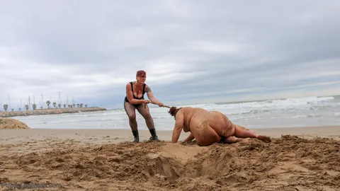 Mistress Kara: Tall Busty BBW Bound in Restraints on Public Beach – photo 4 of 20