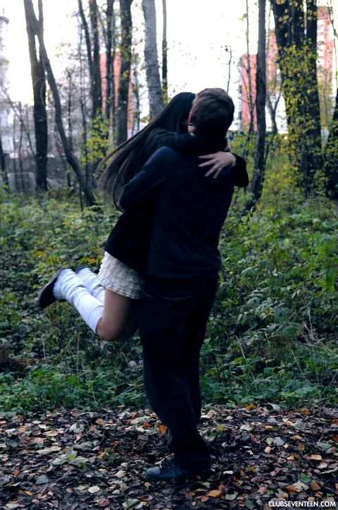 Asian Brunette in a Skirt Gives a Handjob Outdoors – photo 2 of 21