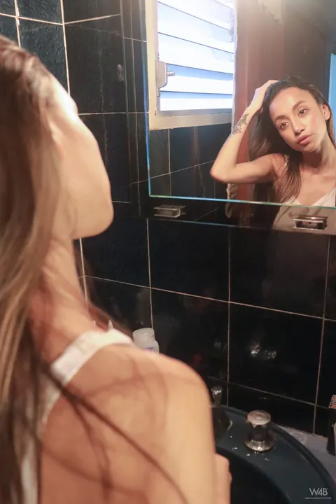 Camila Luna: Petite Latina with Big Natural Tits Poses in Panties While Smoking – photo 13 of 20