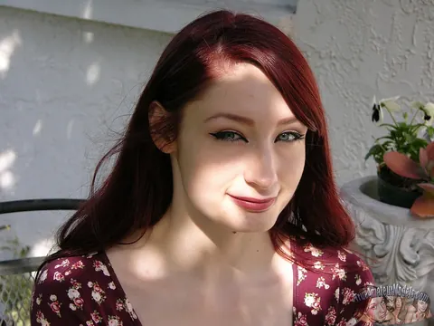 Violet Monroe: Pale Redhead Flashes Her Hairy Pussy and Shows Her Feet Outdoors – photo 2 of 16
