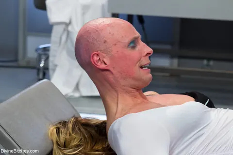 Cherry Torn: Busty Blonde Trans Doctor Sucks Two Cocks in a Threesome – photo 20 of 20
