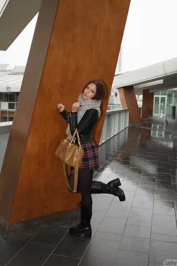 Jaye Lough – Petite Brunette in Pantyhose and Boots Spreads Her Pierced Pussy
