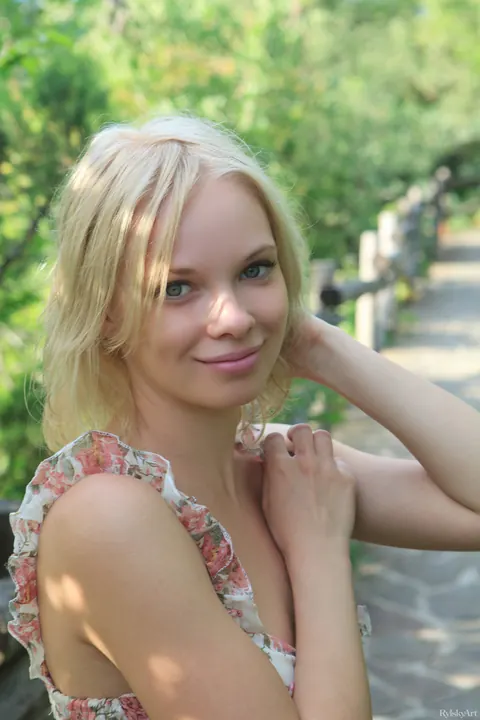 Feeona A: Blonde in a Skirt Flashes Her Pussy Outdoors – photo 19 of 20