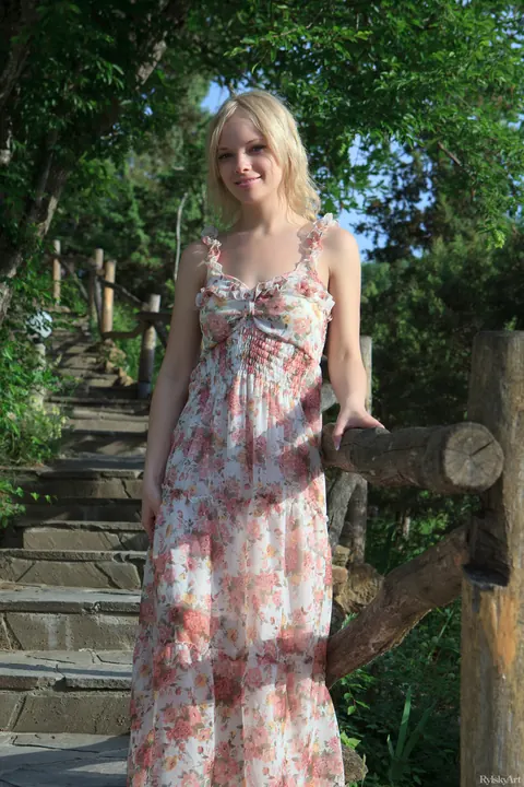 Feeona A: Blonde in a Skirt Flashes Her Pussy Outdoors – photo 7 of 20
