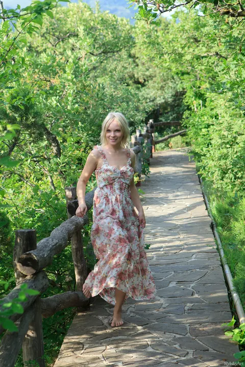 Feeona A: Blonde in a Skirt Flashes Her Pussy Outdoors – photo 8 of 20