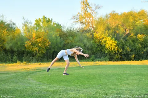 Blake Blossom: Blonde with Big Natural Tits Pulls Yoga Pants Aside Outdoors – photo 12 of 20