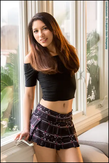Melody Wylde – Japanese Brunette in a Skirt Spreads Her Shaved Pussy