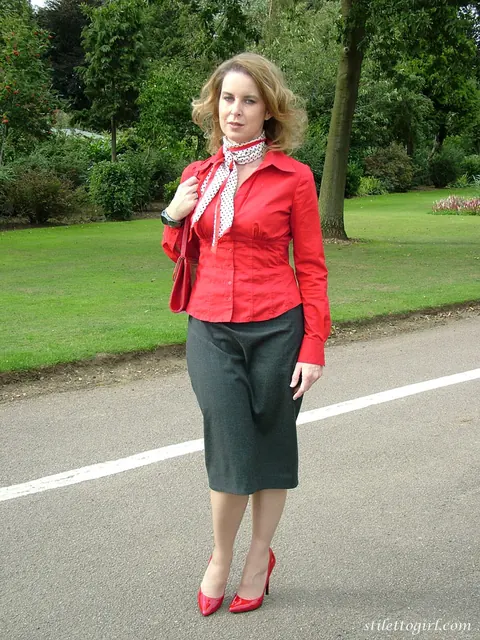 Thick Blonde MILF Crosses Her Hose-Covered Legs Outdoors – photo 7 of 16