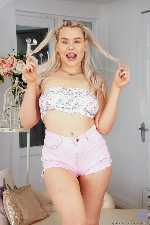Gina Varney: British Blonde in Pigtails Masturbates with a Dildo – photo 3 of 16
