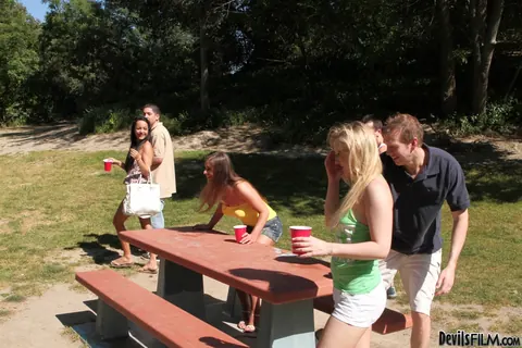 Cathy Heaven: Busty Brunette MILF Takes Double Penetration in Outdoor Orgy – photo 1 of 21