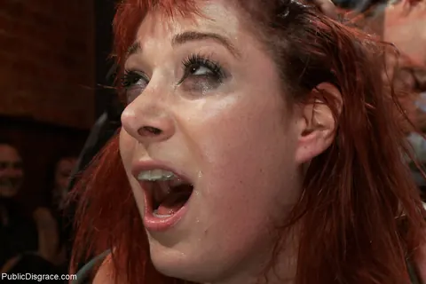 Odile: Redhead with Short Hair Sucks Cock in Public Bondage – photo 19 of 21