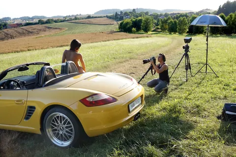 Slim Brunette Spreads Her Pussy Outdoors by a Car – photo 6 of 13