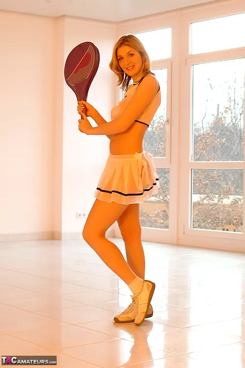 European Babe in Costume Pulls Panties Aside and Fingers Her Pussy – photo 1 of 16