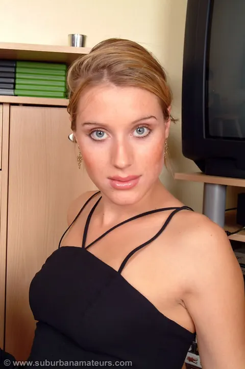 Thick British Blonde Strips Off Her Stockings and Fingers Her Hairy Bush – photo 4 of 21