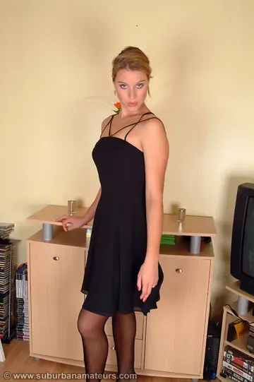 Thick British Blonde Strips Off Her Stockings and Fingers Her Hairy Bush
