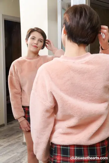 Alex Swon – Short-Haired Brunette PAWG in Panties and Socks Spreads Her Bald Pussy