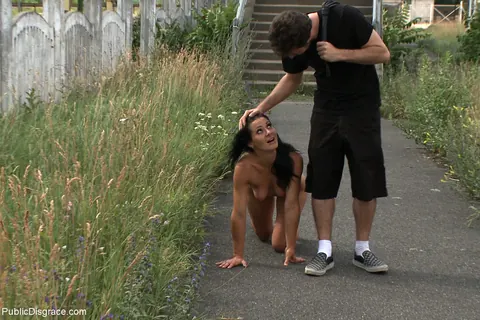 Sandra Romain: Slim Brunette MILF Sucks and Takes Anal in Public Bondage – photo 21 of 21
