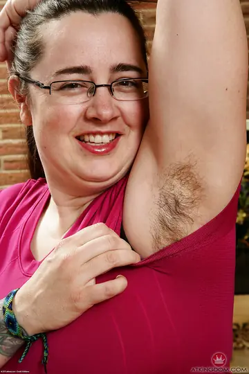 Mature Chubby Woman in Yoga Pants Spreads and Shows Hairy Armpits