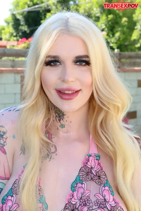 Blonde Trans Woman in a Bikini Has Bareback Sex Outdoors – photo 2 of 16