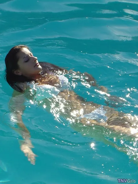 Pale Petite Brunette Licks and Fingers Her Lesbian Lover by the Pool – photo 13 of 21