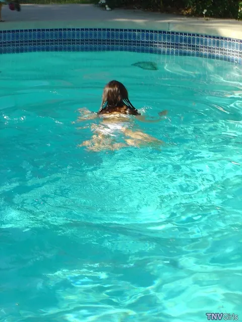 Pale Petite Brunette Licks and Fingers Her Lesbian Lover by the Pool – photo 12 of 21