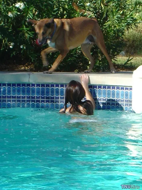 Pale Petite Brunette Licks and Fingers Her Lesbian Lover by the Pool – photo 8 of 21