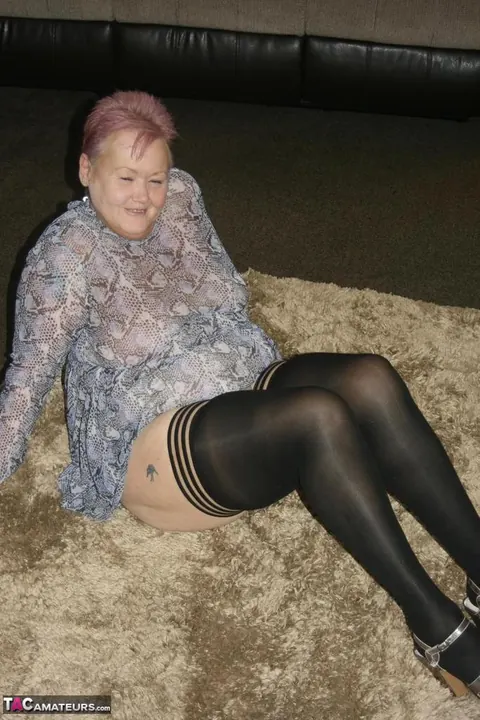 Valgasmic Exposed: Redhead BBW in Stockings and Heels Shows Off Her Tattoos and Body – photo 18 of 20
