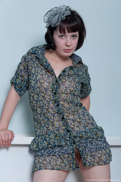 Pale Brunette with Short Hair Strips and Spreads Her Hairy Pussy – photo 4 of 20