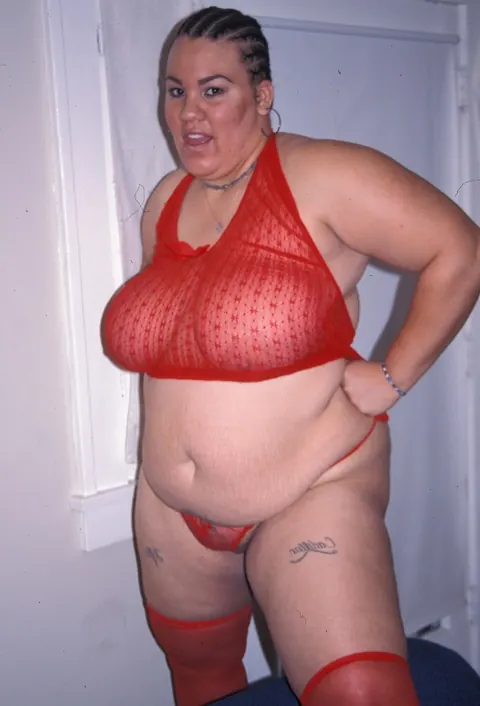 BBW in Red Stockings Rides BBC and Takes Cum on Panties – photo 20 of 21
