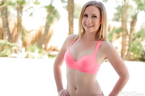 Cynthia Thomas: Petite Blonde in Lingerie Flashes Thong and Spreads Outdoors – photo 1 of 16