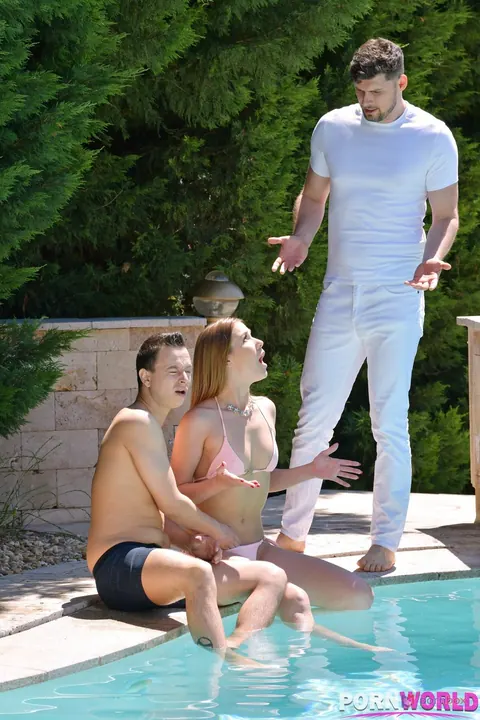 Alexis Crystal: Czech Brunette in a Bikini Takes Double Penetration and a Facial Poolside – photo 7 of 20
