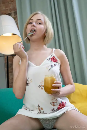 Blonde PAWG in Panties Pulls Them Aside to Show Her Shaved Pussy