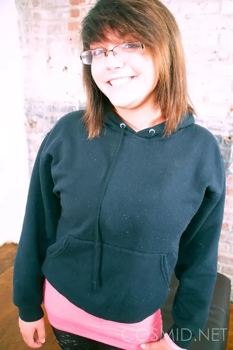 BBW Brunette in Glasses Reveals Her Big Enhanced Tits – photo 1 of 16