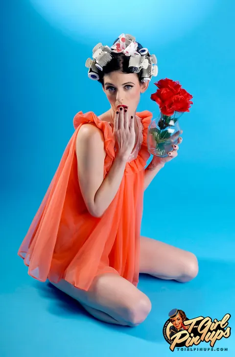 Trans Woman Undresses and Poses Nude in Pinup Style – photo 2 of 12