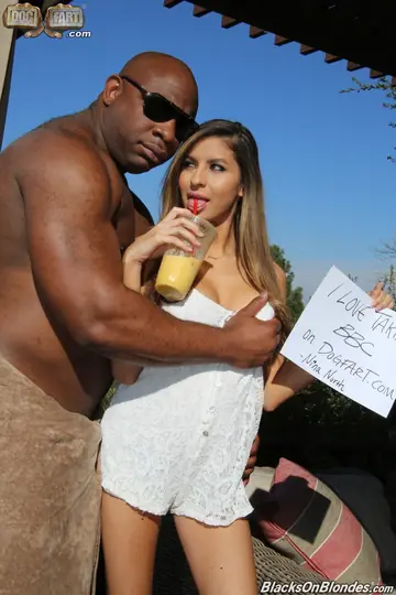 Latina with Big Natural Tits and Glasses Kisses Her Black Partner Outdoors