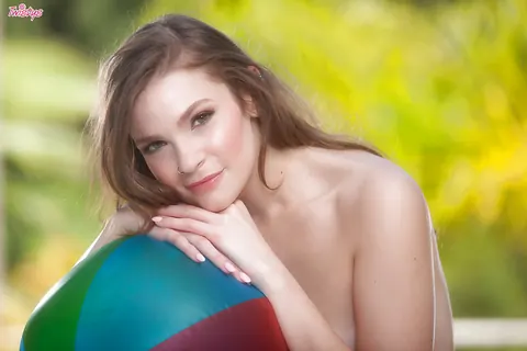 Lucy Shiloh: Busty Brunette in Glasses Rubs Her Shaved Pussy in a Bikini Outdoors – photo 8 of 16