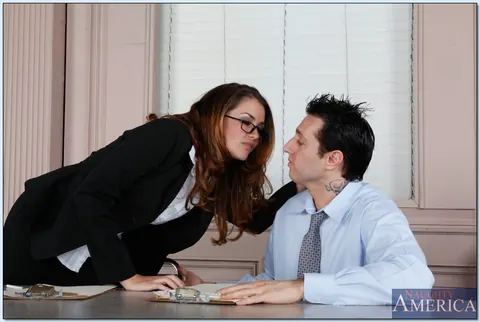 Allie Haze: Brunette in Glasses and Stockings Gets a Facial in the Office – photo 15 of 16