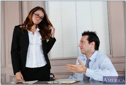 Allie Haze: Brunette in Glasses and Stockings Gets a Facial in the Office – photo 14 of 16