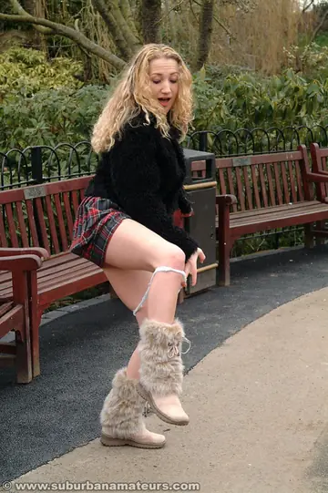 European Blonde Flashes Her Big Tits and Fingers Her Pussy Outdoors