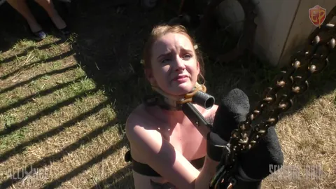 Jessica Kay: Thick Tattooed Woman in Bondage Spreads in the Backyard – photo 10 of 14