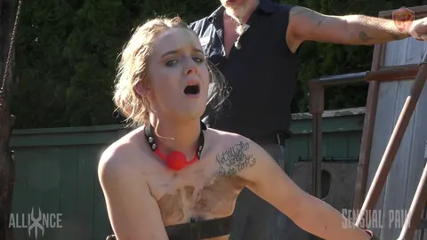 Jessica Kay: Thick Tattooed Woman in Bondage Spreads in the Backyard – photo 2 of 14